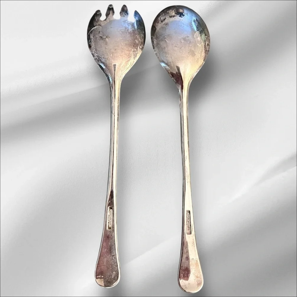 VTG Italian Silver Plated Fork & Spoon Salad Fruit Serving Set 9” Minimalist